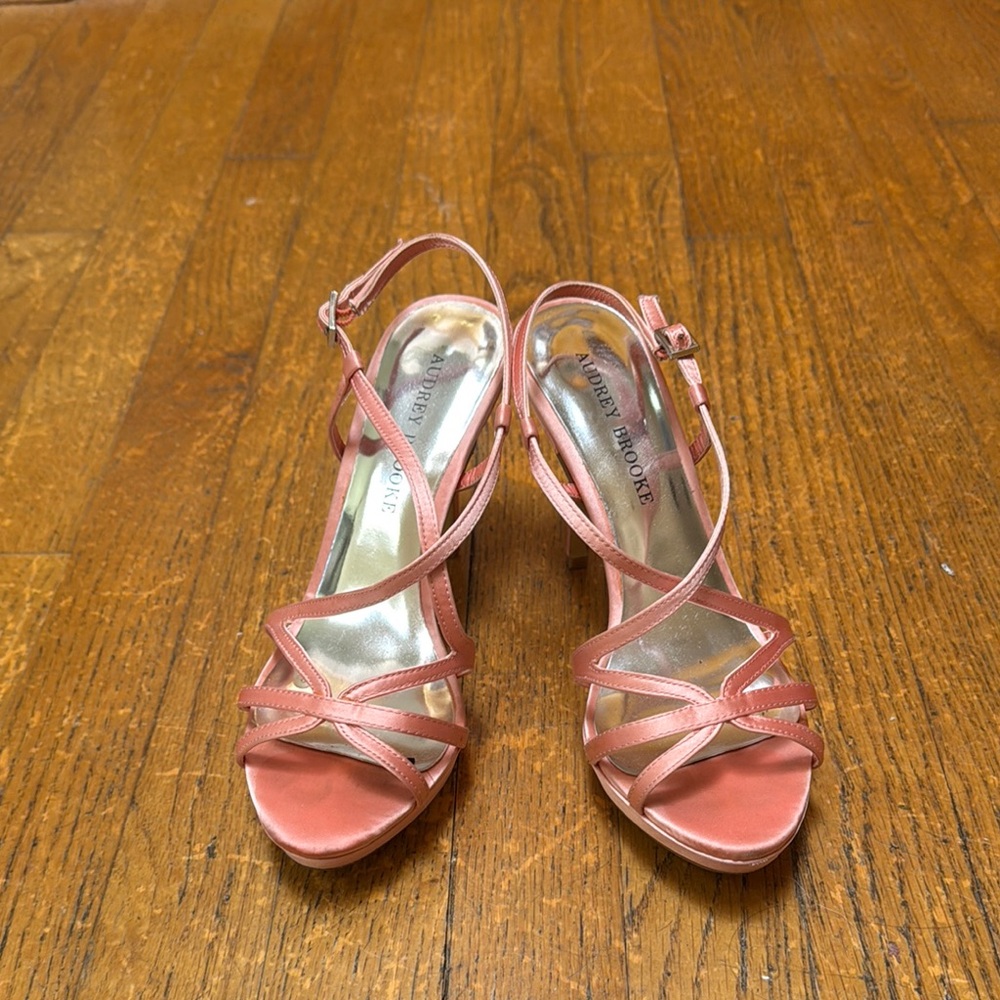 Audrey Brooke Satin Strappy Heels. Size 6.5